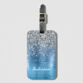 Blue Silver Sparkle Glitter gepersonaliseerd Bagagelabel (Voorkant (verticaal))
