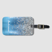 Blue Silver Sparkle Glitter gepersonaliseerd Bagagelabel (Voorkant (horizontaal))