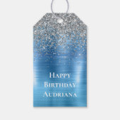 Blue Silver Sparkle Glitter gepersonaliseerd Cadeaulabel (Voorkant)