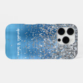 Blue Silver Sparkle Glitter gepersonaliseerd iPhone Hoesje (Achterkant horizontaal)