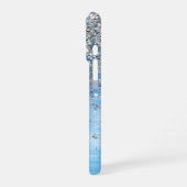 Blue Silver Sparkle Glitter gepersonaliseerd iPhone Hoesje (Linkerkant)