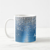 Blue Silver Sparkle Glitter gepersonaliseerd Koffiemok (Links)