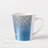 Blue Silver Sparkle Glitter gepersonaliseerd Latte Mok (Rechts)