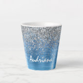 Blue Silver Sparkle Glitter gepersonaliseerd Latte Mok (Voorkant)