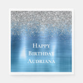 Blue Silver Sparkle Glitter gepersonaliseerd Servet (Voorkant)