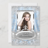 Blue Silver Sparkle Jewel Snowflake Quinceanera Kaart (Voorkant)