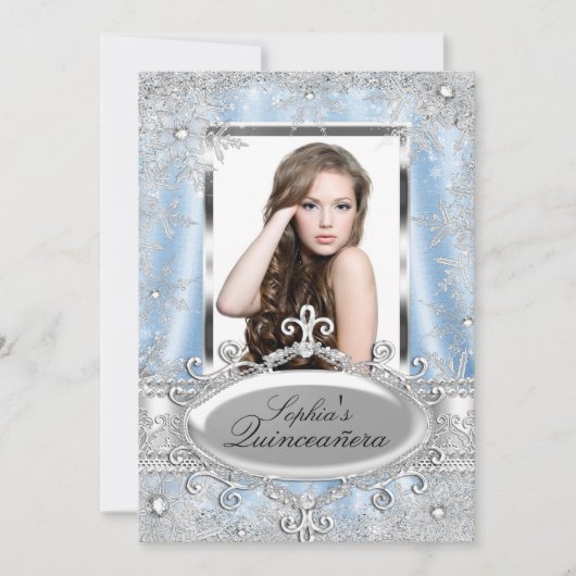 Blue Silver Sparkle Jewel Snowflake Quinceanera Kaart (Voorkant)