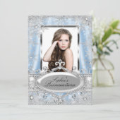 Blue Silver Sparkle Jewel Snowflake Quinceanera Kaart (Staand voorkant)