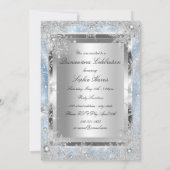 Blue Silver Sparkle Jewel Snowflake Quinceanera Kaart (Achterkant)