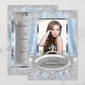 Blue Silver Sparkle Jewel Snowflake Quinceanera Kaart (Voorkant / Achterkant)
