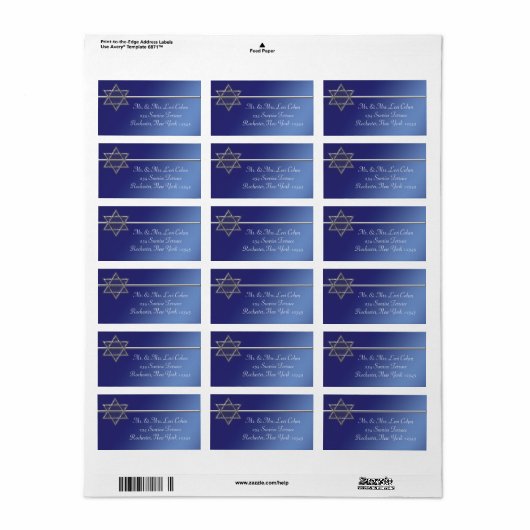 Blue Silver Star van David Adresetiketten Etiket (Full Sheet)
