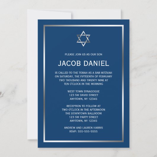Blue Silver Star van David Bar Mitzvah-uitnodiging Kaart (Voorkant)