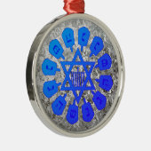 Blue & Silver Star van David Hanukkah Metalen Ornament (Rechts)