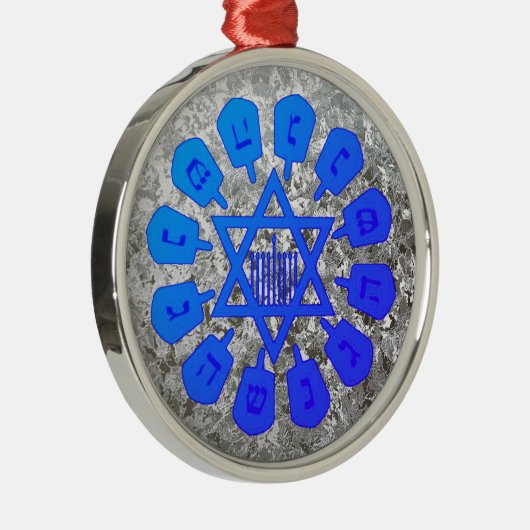 Blue & Silver Star van David Hanukkah Metalen Ornament (Rechts)