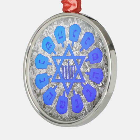 Blue & Silver Star van David Hanukkah Metalen Ornament (Links)