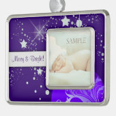 Blue Silver Stars Sjabloon Verzilverd Omlijst Ornament (Links)