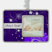 Blue Silver Stars Sjabloon Verzilverd Omlijst Ornament (Voorkant)