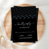 Blue Silver Stars String Lights Wedding RSVP Notitiekaartje