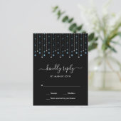 Blue Silver Stars String Lights Wedding RSVP Uitnodiging Briefkaart (Staand voorkant)