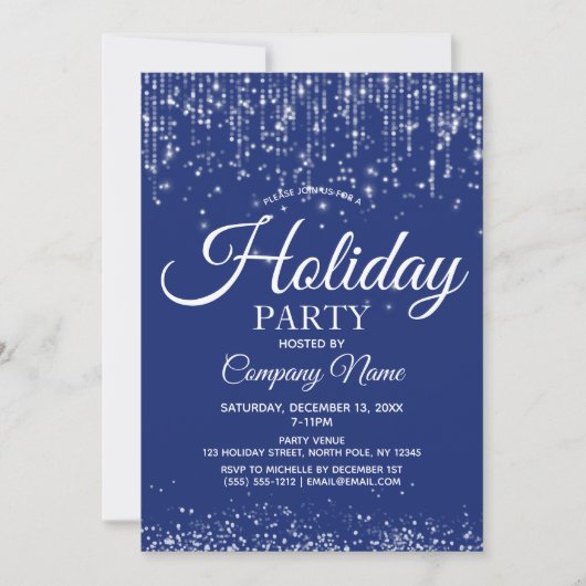 Blue Silver String Lights Corporate Holiday Party Kaart (Voorkant)