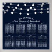 Blue Silver String Lights Modern Wedding Seating Poster (Voorkant)