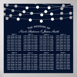 Blue Silver String Lights Modern Wedding Seating Poster