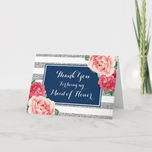 Blue Silver Stripe Roze Bedankt Maid of Honor (Voorkant)