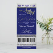 Blue Silver Sweet 16 Masquerade Party Ticket Kaart (Staand voorkant)