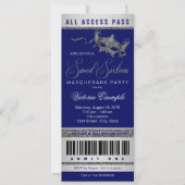 Blue Silver Sweet 16 Masquerade Party Ticket Kaart (Voorkant)