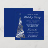 Blue Silver Swirl-kerstboomfeest Kaart (Voorkant / Achterkant)