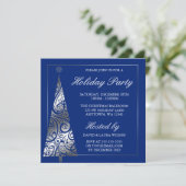 Blue Silver Swirl-kerstboomfeest Kaart (Staand voorkant)