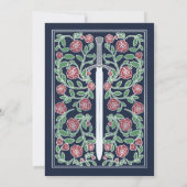 Blue Silver Sword Floral Medieval Fantasy Wedding Kaart (Achterkant)