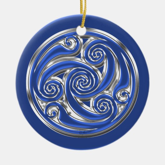 Blue Silver Triskel Keramisch Ornament (Voorkant)