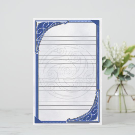 Blue Silver Triskel Lined Briefpapier (Staand voorkant)