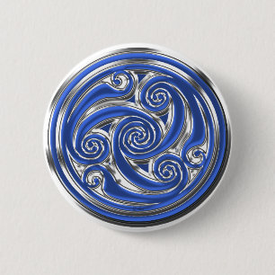 Blue Silver Triskel Ronde Button 5,7 Cm