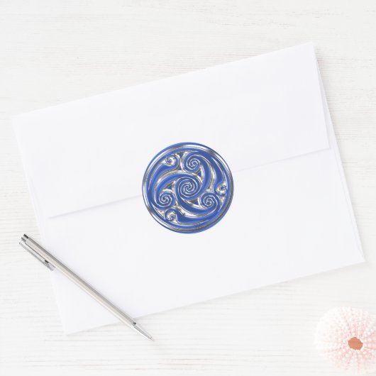 Blue Silver Triskel Ronde Sticker (Envelop)