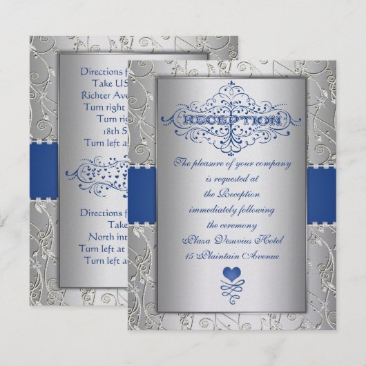 Blue Silver Typography Weddenschappen Reception In Kaart (Voorkant / Achterkant)