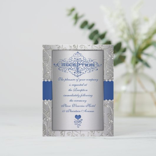 Blue Silver Typography Weddenschappen Reception In Kaart (Staand voorkant)