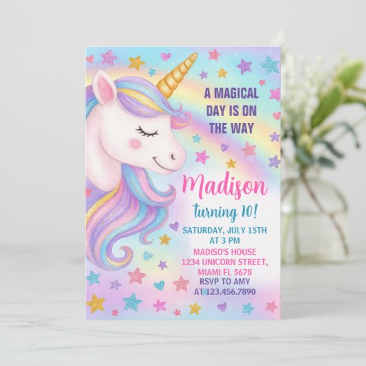 Blue & Silver Unicorn Verjaardag Uitnodiging (Staand voorkant)