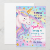 Blue & Silver Unicorn Verjaardag Uitnodiging (Voorkant / Achterkant)