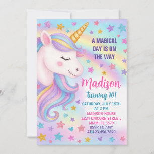 Blue & Silver Unicorn Verjaardag Uitnodiging