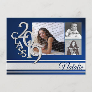 Blue Silver Varsity 2019 Afstuderen Drie Foto Kaart