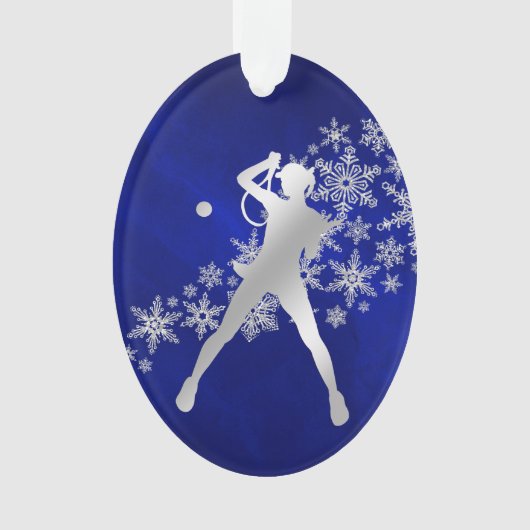 Blue Silver Vrouw Tennis Player Ornament (voorkant)