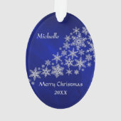 Blue Silver Vrouw Tennis Player Ornament (achterkant)