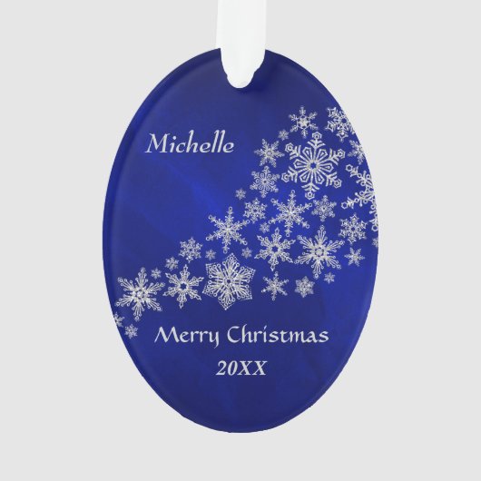 Blue Silver Vrouw Tennis Player Ornament (achterkant)