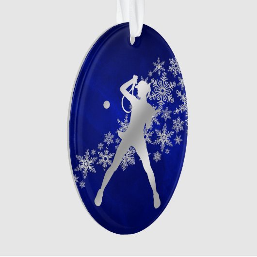 Blue Silver Vrouw Tennis Player Ornament (voorkant)