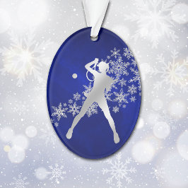 Blue Silver Vrouw Tennis Player Ornament