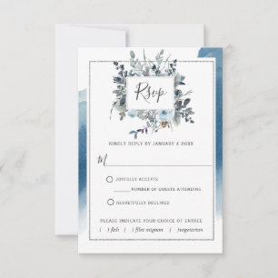 Blue Silver-Waterverf met/uit-maalkeuzen RSVP Kaartje