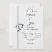 Blue Silver Wedding Bells Wedding Invitation Kaart (Voorkant)