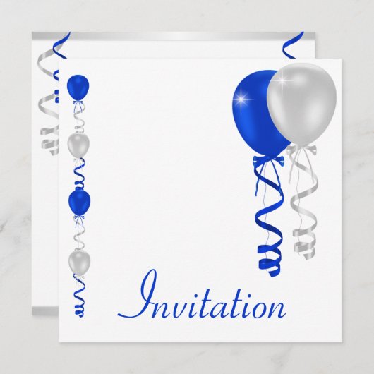 Blue Silver White Balloons Special Event Kaart (Voorkant / Achterkant)